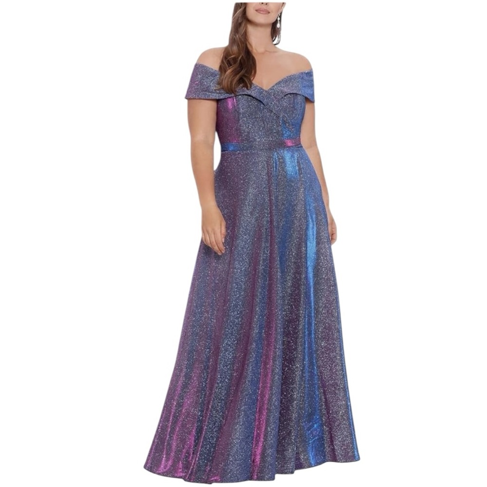 XSCAPE Off-the-Shoulder Glitter Gown size 22W